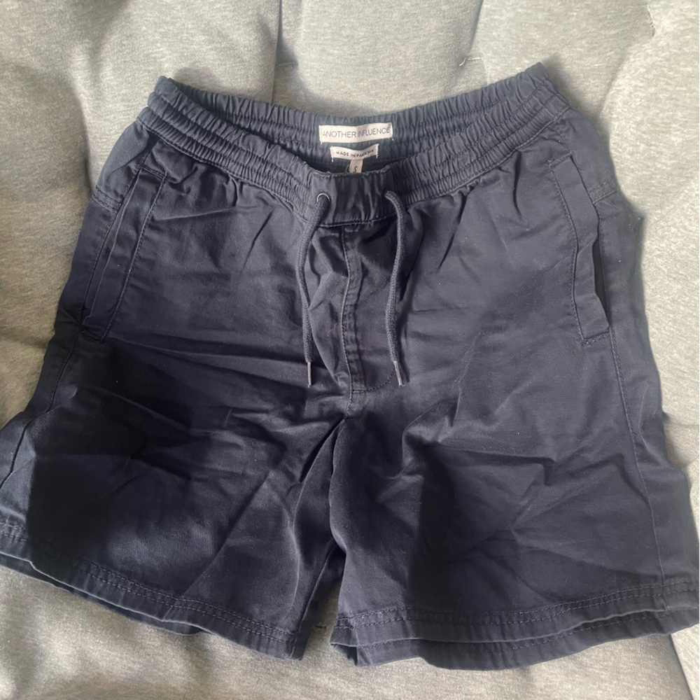 Another Influence navy blue drawstring chino shorts